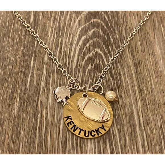 Kentucky Gold & Silver Football Necklace - Picture 1 of 2